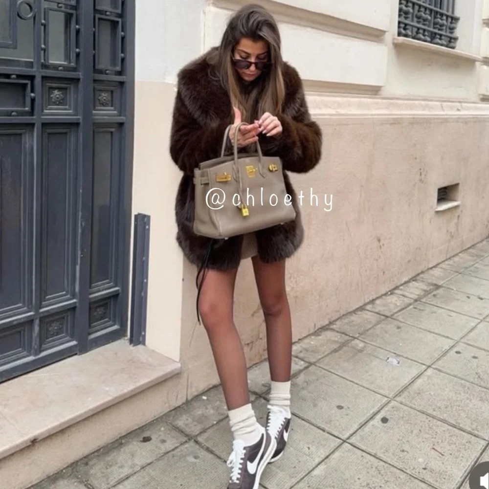 Zara FAUX FUR COAT WITH BELT - Picture 12 of 13